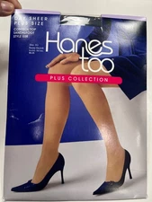 Hanes Too Plus Collection Sandalfoot BARELY BLACK Control Top Size 3Q Style #E08