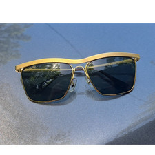 Ray-Ban Gold Metal Square Sunglasses Dark Gray Glass Lens W1303 Men