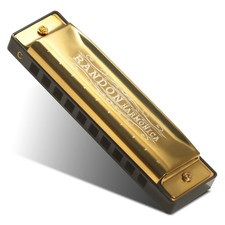 Randon C Key Harmonica Shiny Gold with Case for Adults 10-hole-02, Golden