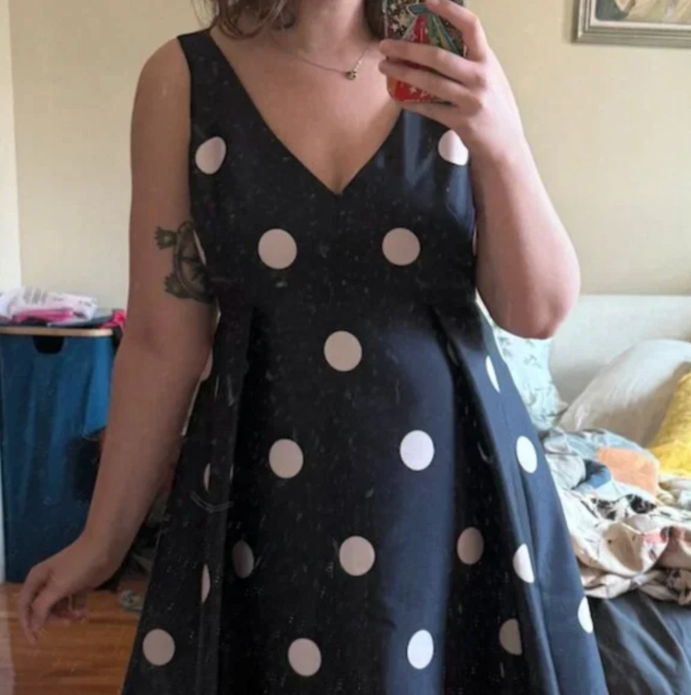Abito midi Kate Spade nero e rosa a pois