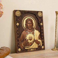 Sacred Heart of Jesus Wooden Statue 10in Catholic Wall Plaque Home Church Decor