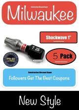 Pack Of 5 Milwaukee Shockwave Impact Duty Torx T-25 Insert Drill Bits 1" T25