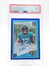 TRAVIS HUNTER 2025 DONRUSS OPTIC RATED ROOKIE BLUE RC AUTO /149 PSA 9 Q0566
