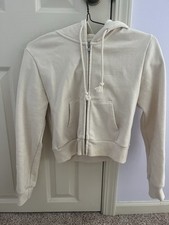 Brandy Melville Cream Zip Up Hoodie - Cropped One Size