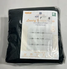New American Soft Linen Luxury Turkish Lot of 4 Black Hand Towels Set 100 Cotton