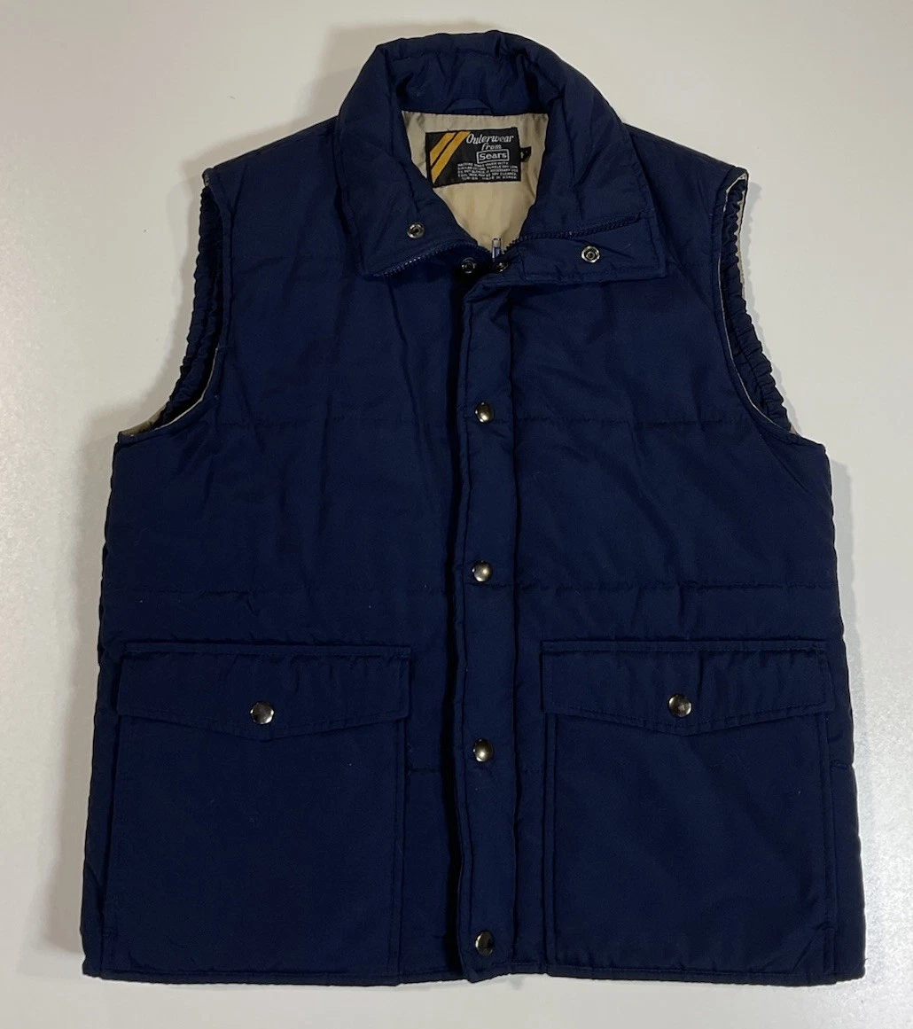 Vintage Sears Sleeveless Puffer Vest Sz M Workwear Navy 80s