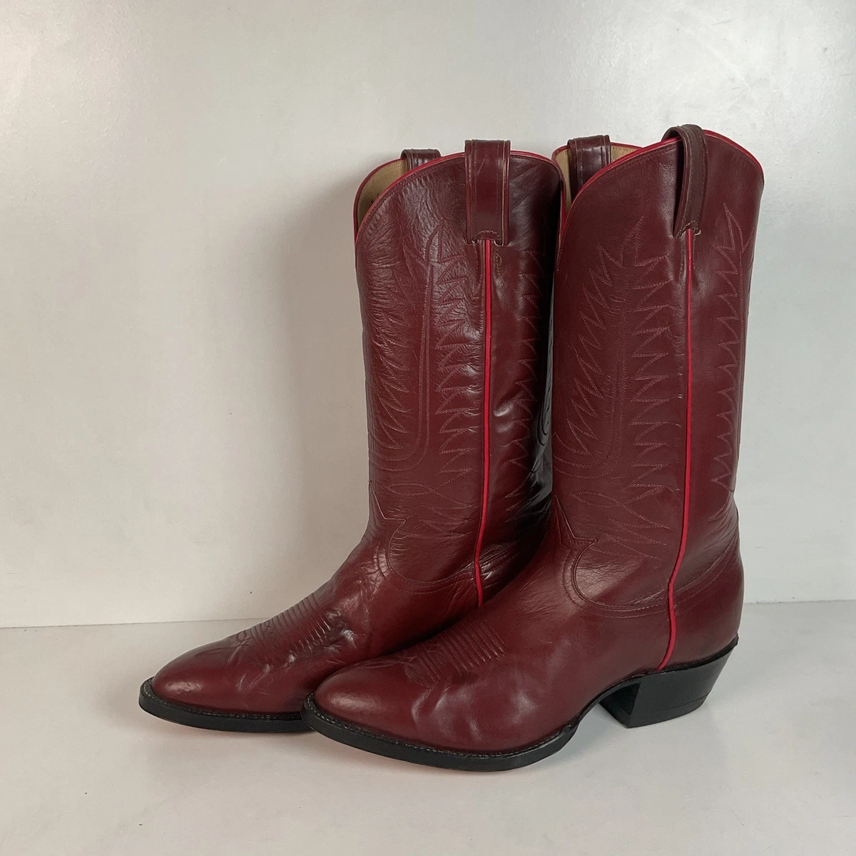 Vintage Tony Lama Red Leather Cowboy Boots Men\'s Size 10 D Black Label USA il_fullxfull.1622096802_hg56.jpg main image 2