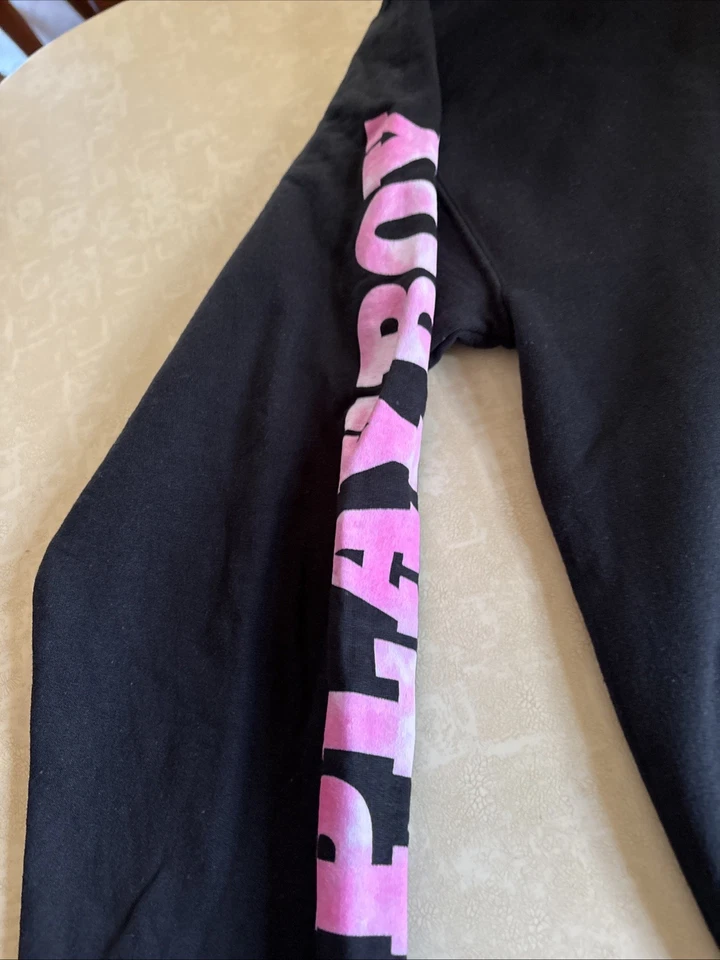 Playboy Hoodie Black Mens Size Large Black Pink Words On Sleeve - Image 3 of 4