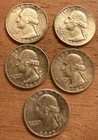 Lot of 5  1962 US Washington Silver Quarters 90% Silver