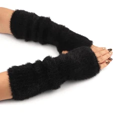 Botvotee Fall Winter Women Arm Warmers Mink-Like Velvet Fingerless Gloves Y2K Wr