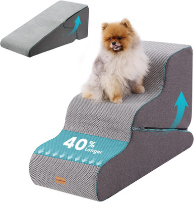 3-Step Transformable Dog Stairs & Ramp for Small Dogs - Non-Slip Foam, Grey