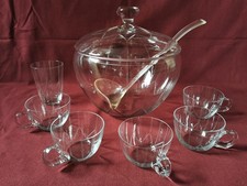 Antik 40er Bowle Set Deckel & 6x Glas Tasse Otto Rakel VLG Weisswasser