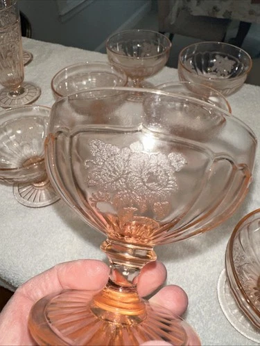 Vintage Mayfair Open Rose Pink Depression Glass Footed Sherbet Cups **Set Of 6*