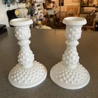 Vintage Set 2 Fenton Hobnail 6” Candlesticks White Milk Glass Candle Holders