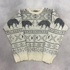 Vintage Abstract Knitted Jumper Patterned Grandad Knit Sweater Men's M