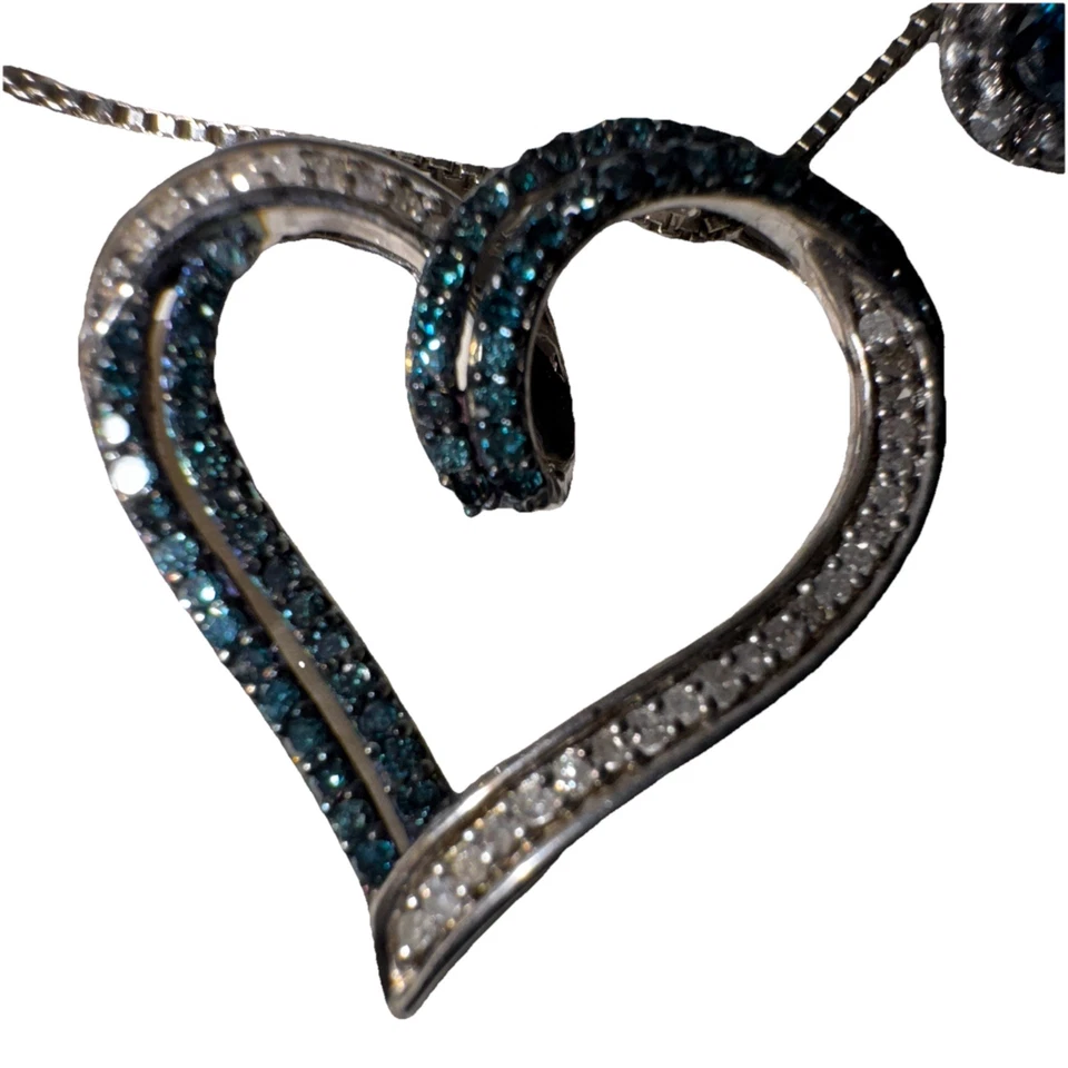 Zale’s Blue And White Diamond Heart Necklace And Earring Set - Image 3 of 4