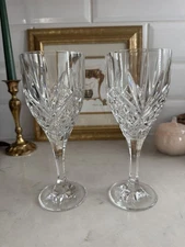 Shannon Crystal by Godinger Dublin Pattern Wine Water Goblet Glasses 8" Set of 2