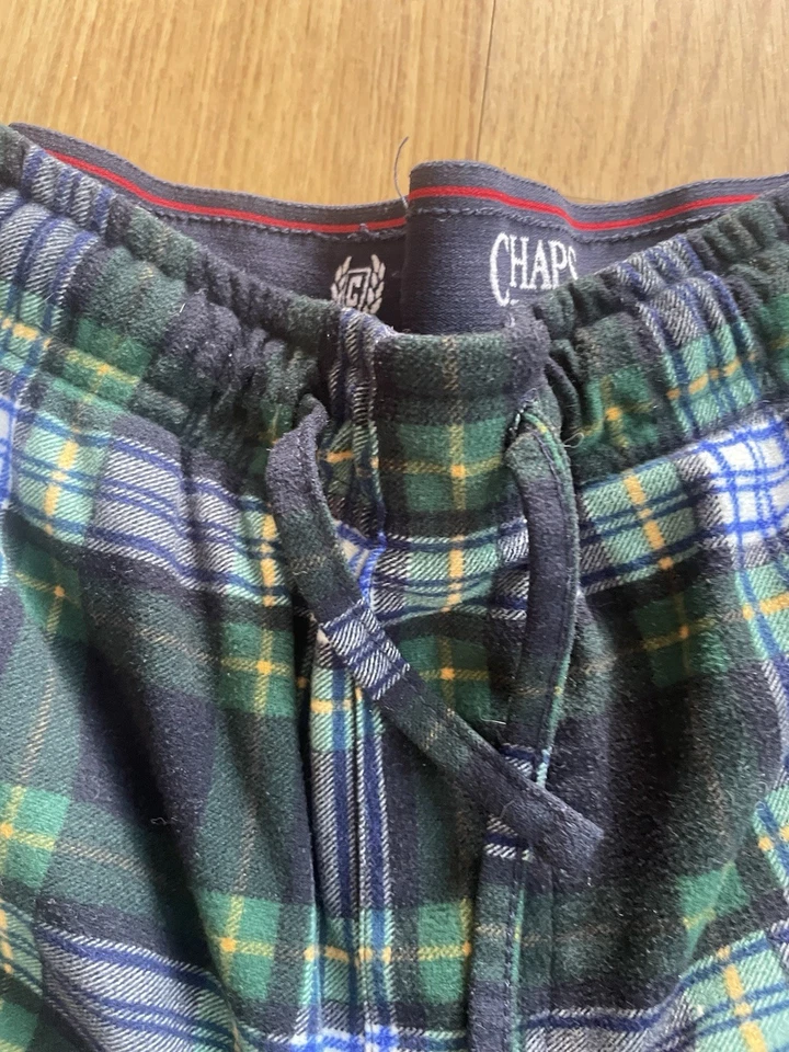 Pantalones de pijama Chaps para hombre pequeños azul/azul marino/blanco/amarillo a cuadros polar Foto 3 de 4