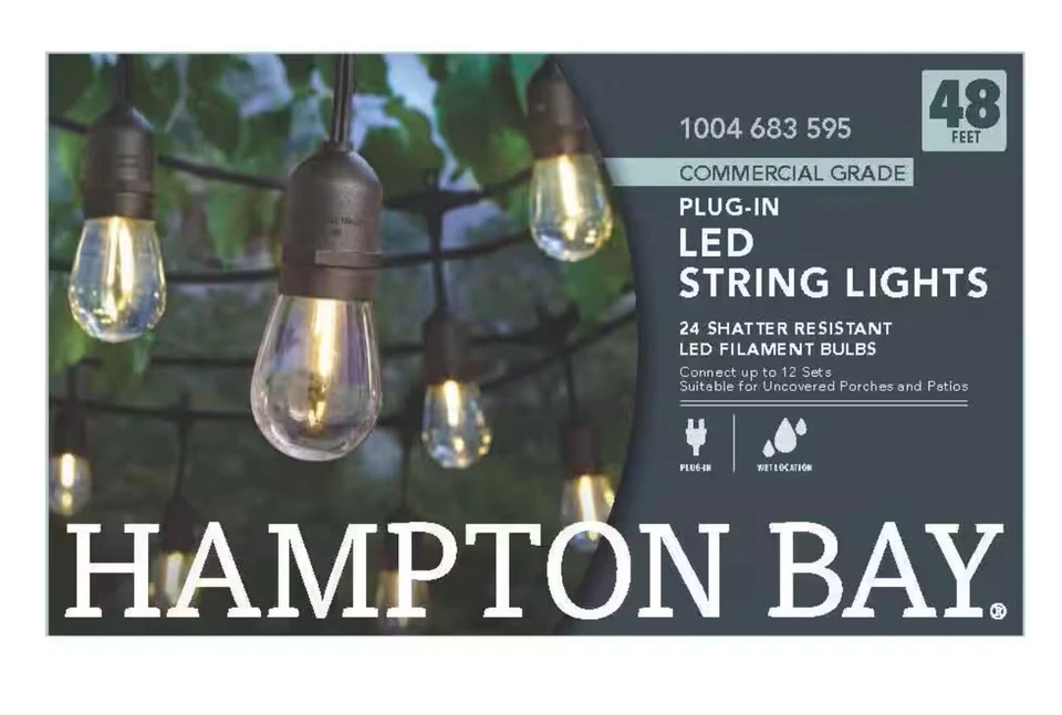 Cadena de luces enchufables para patio Hampton Bay 24 luces 48 pies interior/exterior Edison con Foto 3 de 3