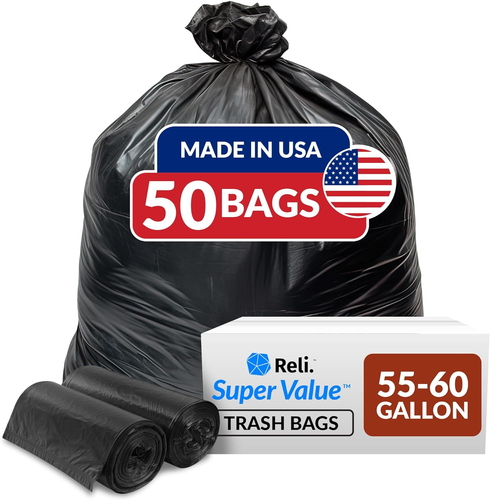 Trash Bags Heavy Duty | 50 Bags | 50-60 Gallon | Large Black Garbage Made in USA - Picture 11 of 12