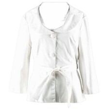 Sandro Sz M White 3/4 Sleeve Belted Cotton Blend Lined Blazer Jacket