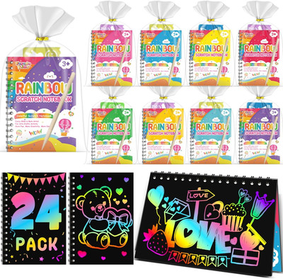 Scratch Art Party Favors for Kids: 24 Pack Rainbow Scratch Notebook Bulk Kids...