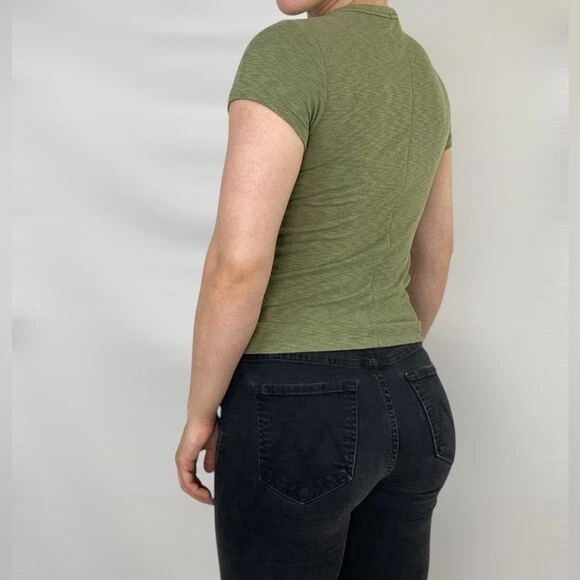 RAG & BONE Core Ribbed T Shirt in Green Short Sleeve Stretch Casual Size Xs - Image 2 of 4