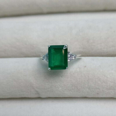 2CT Emerald Cut Lab-Created Green Emerald Engagement Ring 14K White Gold Plated