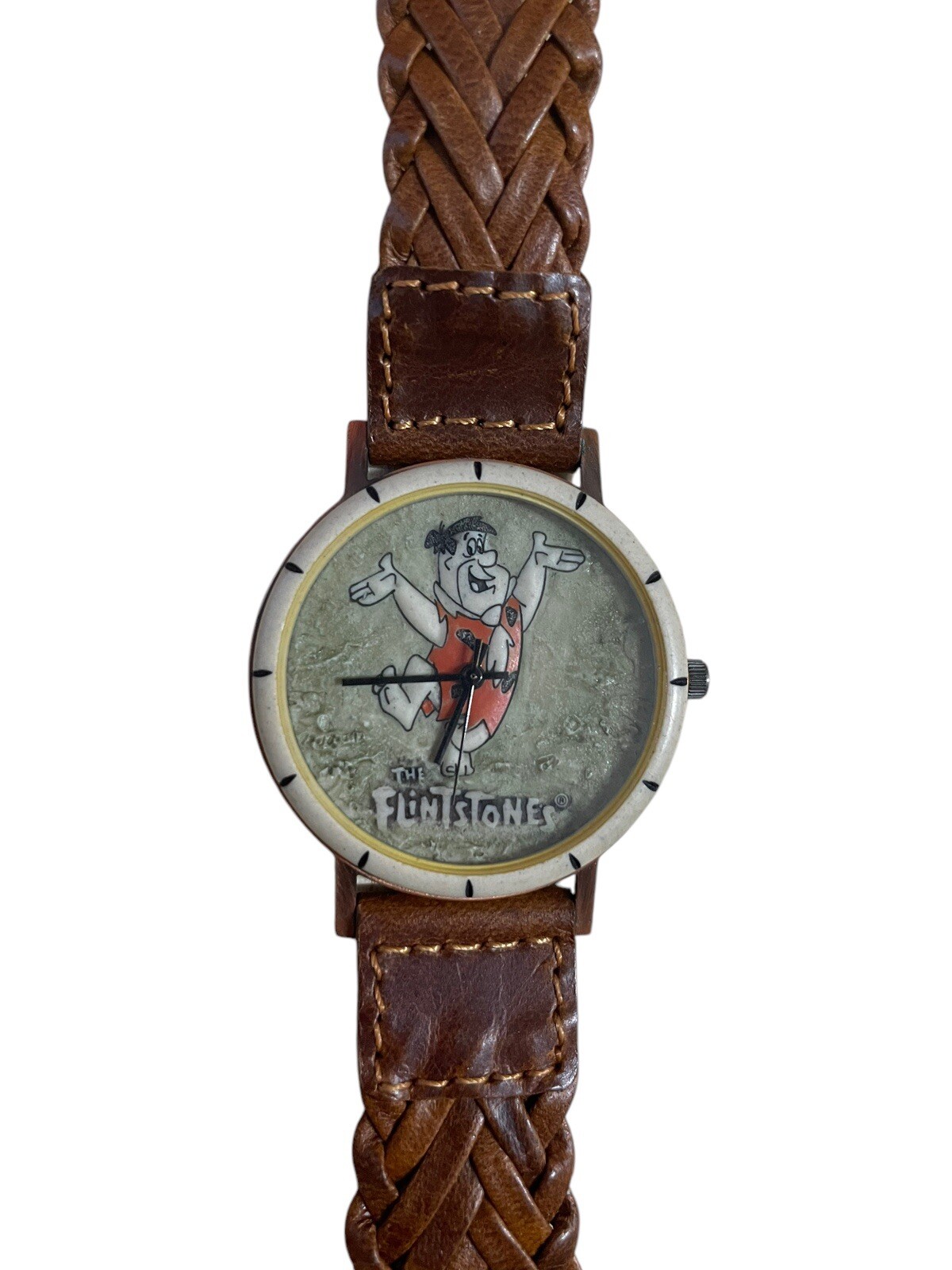 Vintage 1990s Fossil Flintstones Fred Limited Edition Brown Leather Watch