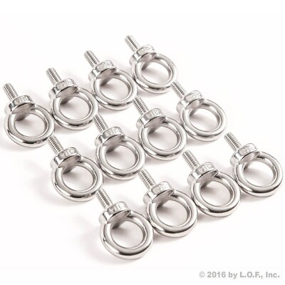 QWORK 3/8-16 UNC Stainless Steel 316 Eye Bolt, 4 Pack 3/8 x 1-1/4 Marine Grade Machinery Shoulder Eyebolts