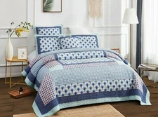 DaDa Bedding Mediterranean Fans Nautical Minty Blue Patchwork Bedspread Set