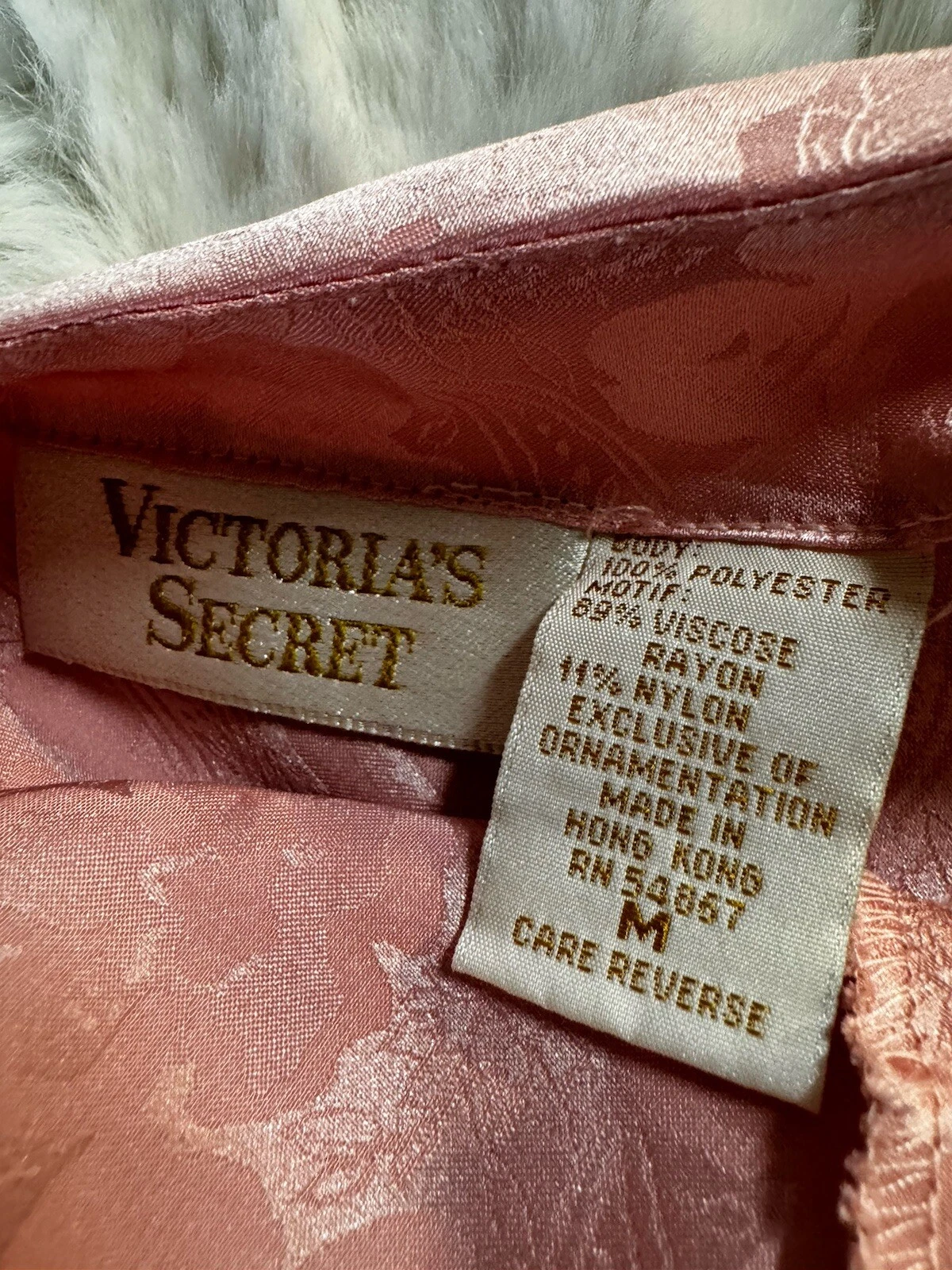 UNDERCOVER Camicia slip vintage Victoria's Secret taglia M raso e pizzo anni '80 rosa