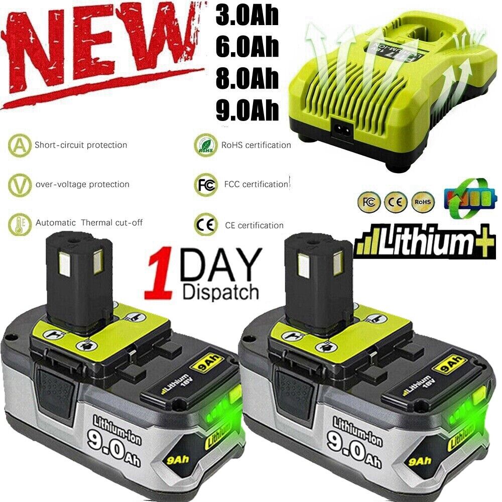 Battery / Charger For RYOBI P108 18 Volt One Plus High Capacity Lithium 9Ah  6Ah