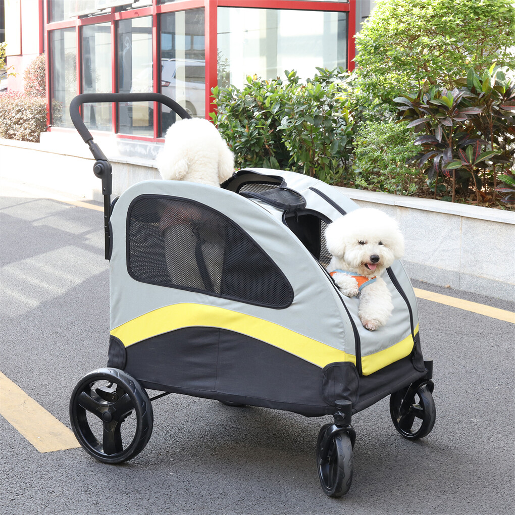 Foldable Dog Stroller Pet Travel Trolley Jogger Wagon with Divider for Two  Dogs