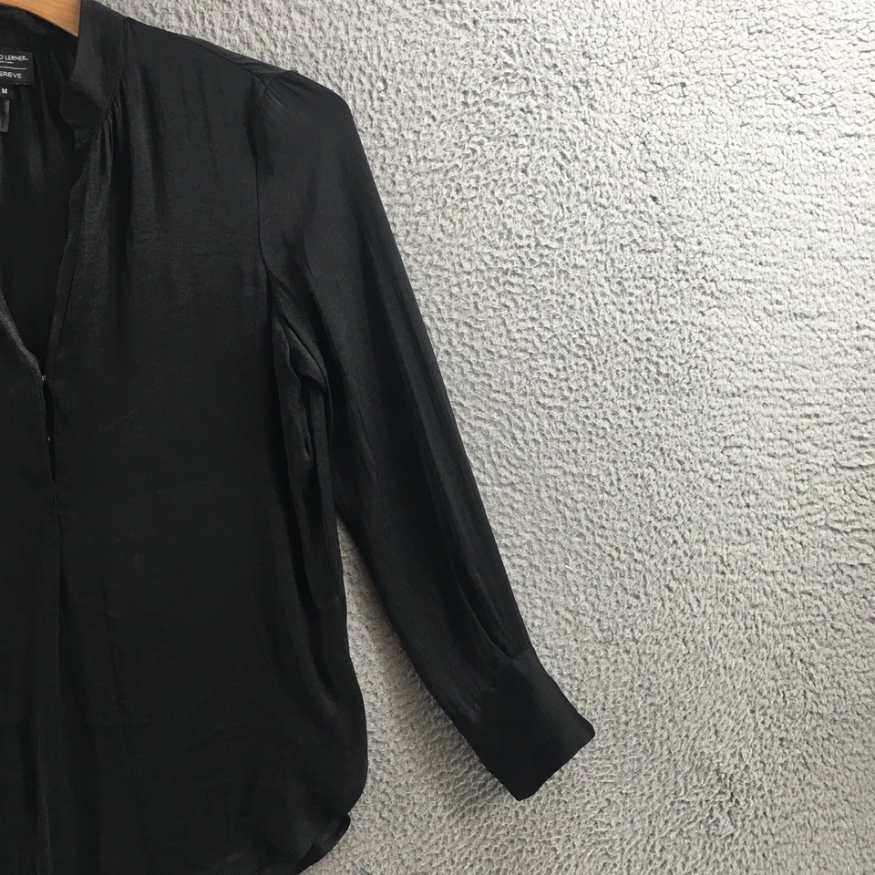 Blusa túnica David Lerner para mujer mediana negra manga larga pulóver cuello en V informal Foto 4 de 4