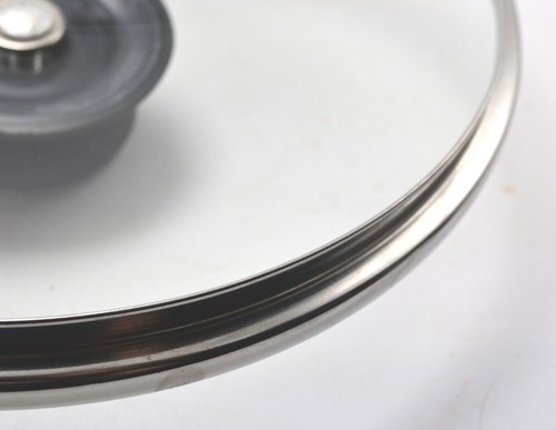 Glass Pot Pan Lid 7" Inner Lip 9-7/16" Diameter Stainless Rim Black Handle - Picture 5 of 5