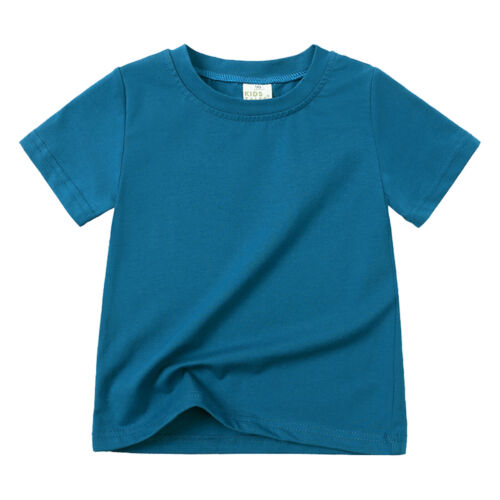 Toddler Kids Girls Boys Tops Solid Short Sleeve Summer Sports T-shirt Tops Shirt - Picture 7 of 32