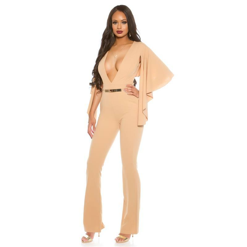 Mono Sexy Con Escote XXL Y Capa Beige #OV346