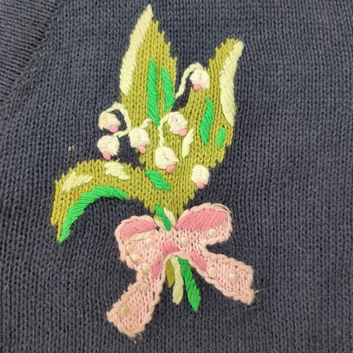 Quacker Factory Embroidered Floral Sweater Womens 2XL A100255 Navy Blue CB92B - Picture 5 of 11