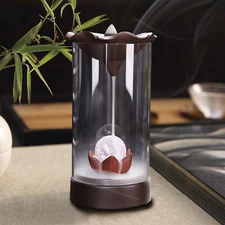 Acrylic Backflow Lotus Incense Burner Holder LED Crystal Ball Ceramic Censer