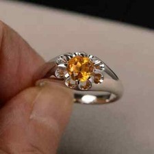 2Ct Round Cut Lab Created Citrine Women's Engagement Ring 14K White Gold Plated