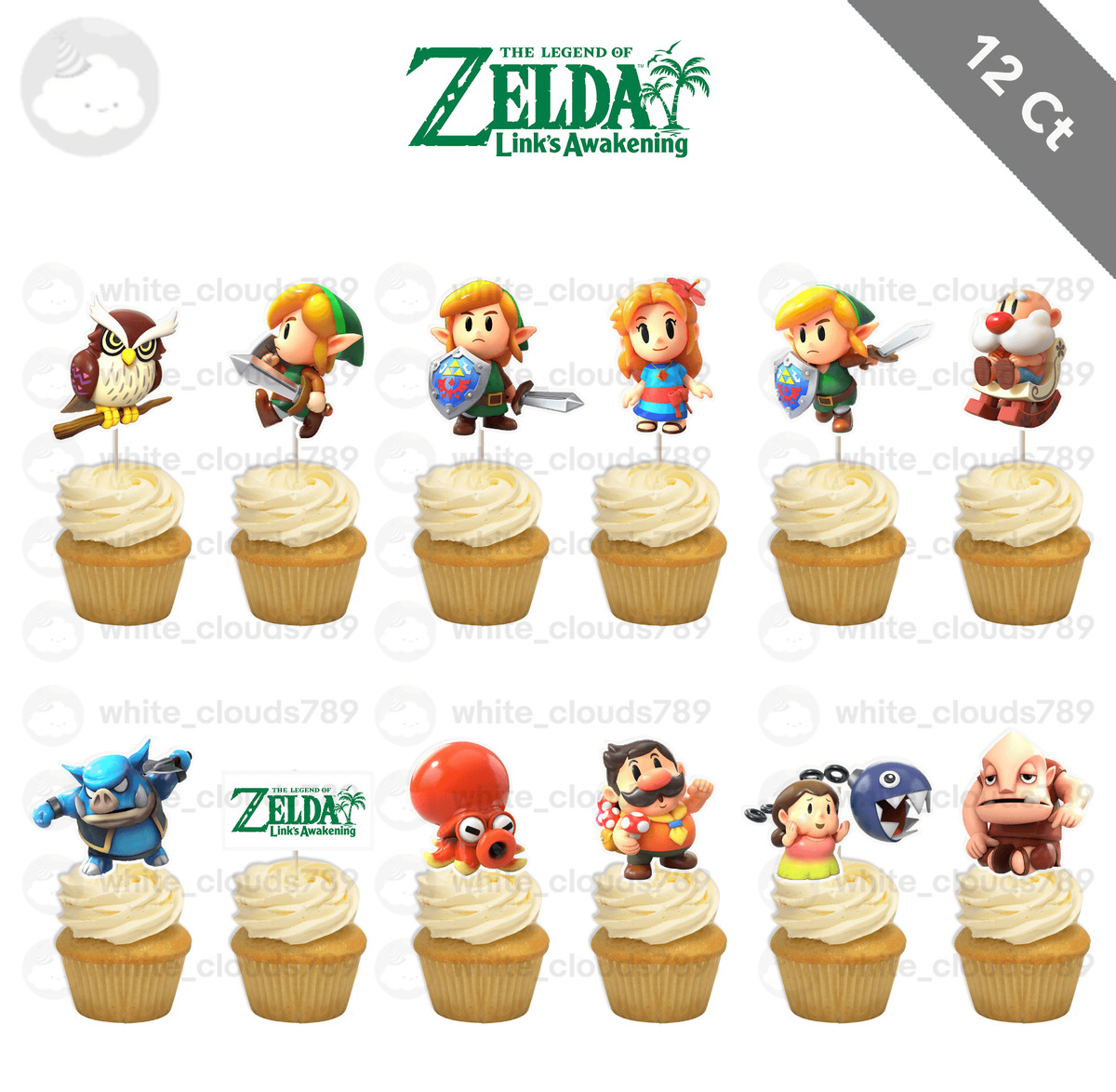 12 The Legend of Zelda Cupcake Toppers Link Game Food Picks Favor Party Kid