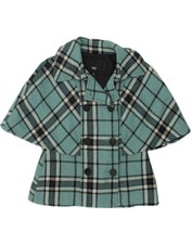Mossimo Womens Short Sleeve Pea Coat Uk 10 Small Turquoise Check Polyester Bg01