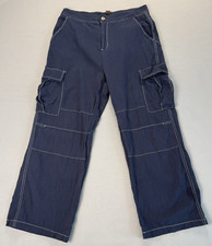 Y2K Streetwear Cargo Pants Women  s 6 Navy Blue Contrast Stitch Wide Leg Utility