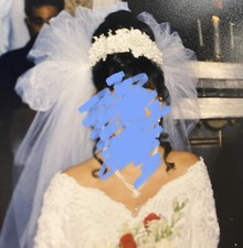 Bridal Beaded Tiara Headpiece and Veil Womens White