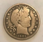 1901-s Barber Half dollar,  VG,  Scarce date