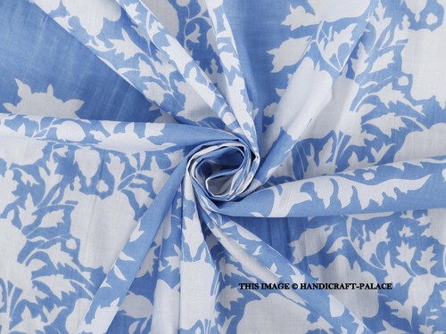 Mano Bloque Estampado Flores Azul Tela Hecho Creación Para Vestido Mujeres 4.6m - Imagen 4 de 7