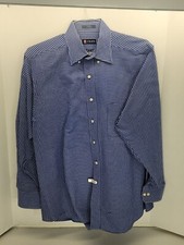 CHAPS Oxford Dress Shirt Mens Large Blue Plaid Long Sleeve Button Up