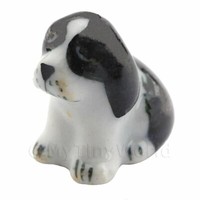 Puppenhaus Miniatur Keramik Schwarz Hund Sitzender