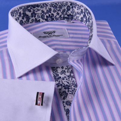 dress shirts with different colored cuffs Pastel Multi-Colored Striped Dress Shirt White Poplin Contrast Cuff  Business Top